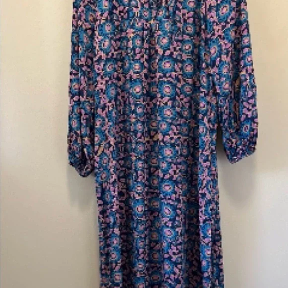 Natural Life Blue Purple Tan Floral Maxi Dress 100% Rayon Boho women - Picture 2 of 9